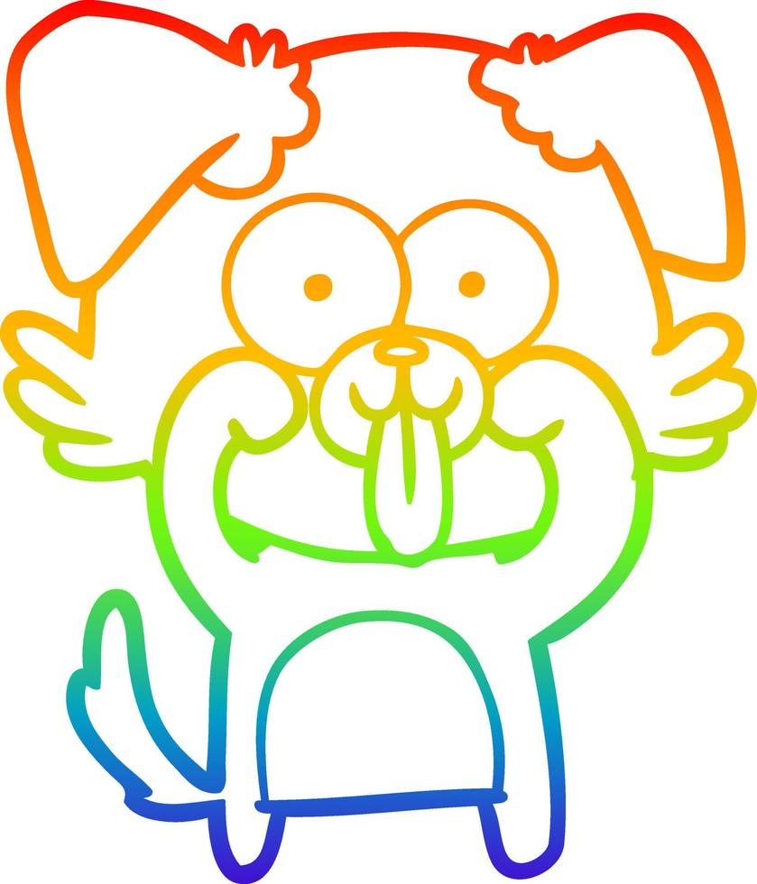 rainbow gradient line drawing cartoon dog with tongue sticking out vector