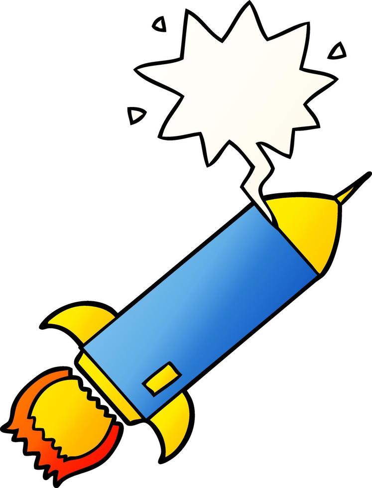 cartoon rocket and speech bubble in smooth gradient style vector