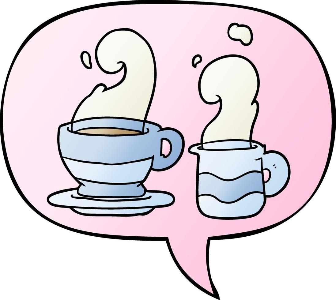 cartoon cup of coffee and speech bubble in smooth gradient style vector