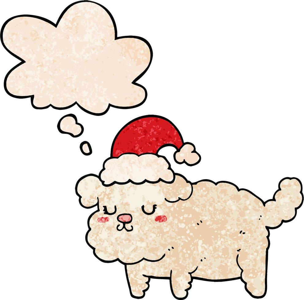 cute christmas dog and thought bubble in grunge texture pattern style vector