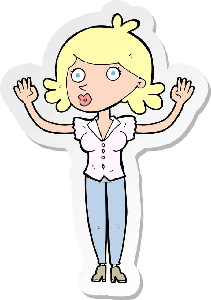 sticker of a cartoon woman surrendering vector