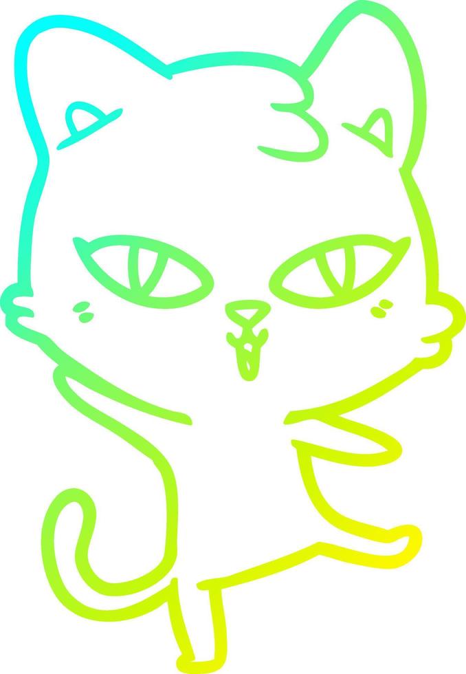 gato de dibujos animados de dibujo de línea de gradiente frío vector