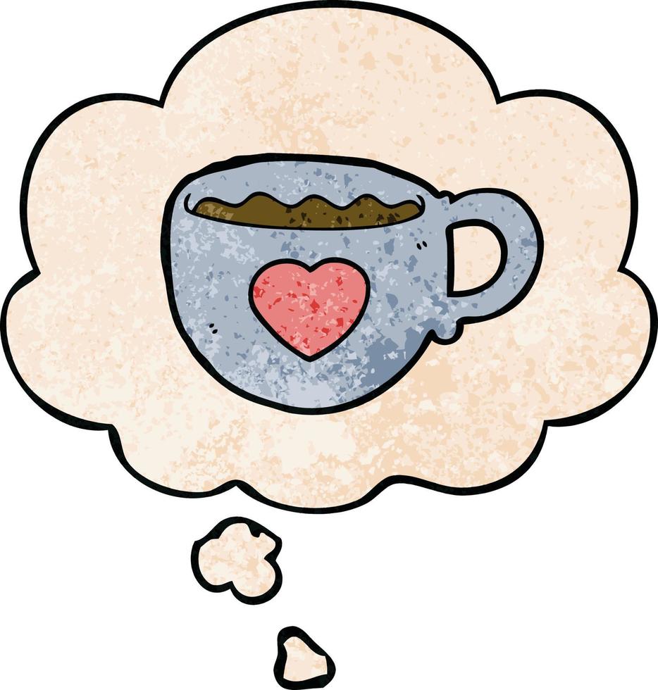 I love coffee cartoon cup and thought bubble in grunge texture pattern style vector