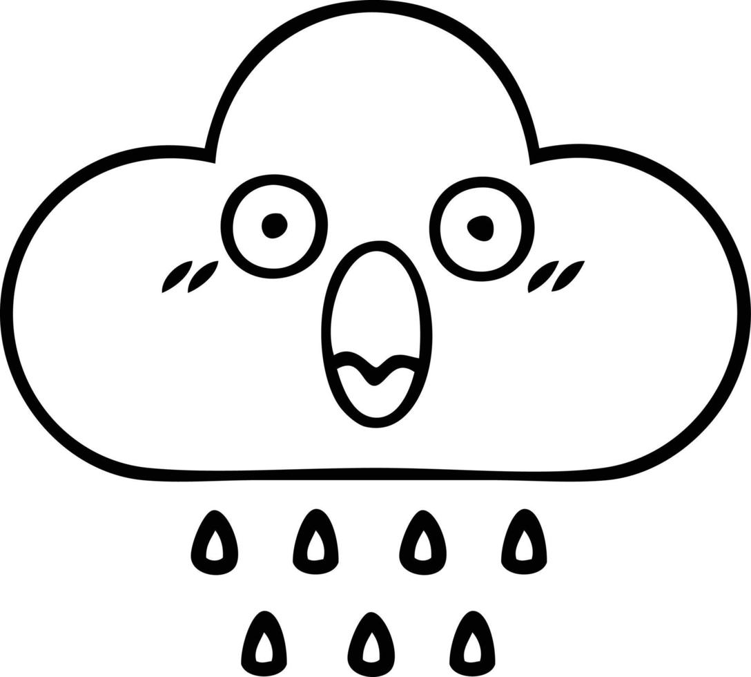 nube de lluvia de dibujos animados de dibujo lineal vector