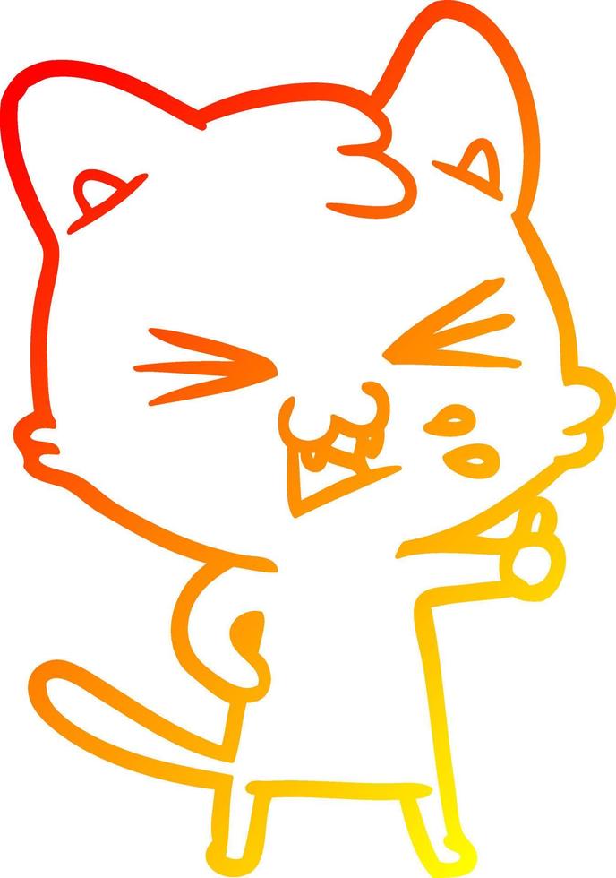 warm gradient line drawing cartoon cat hissing vector