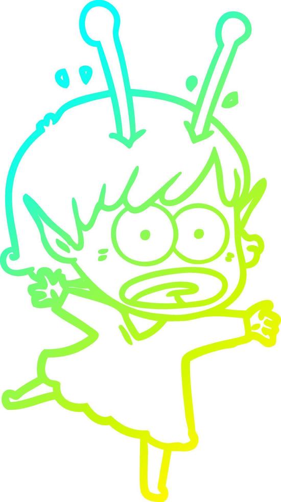 cold gradient line drawing cartoon shocked alien girl vector
