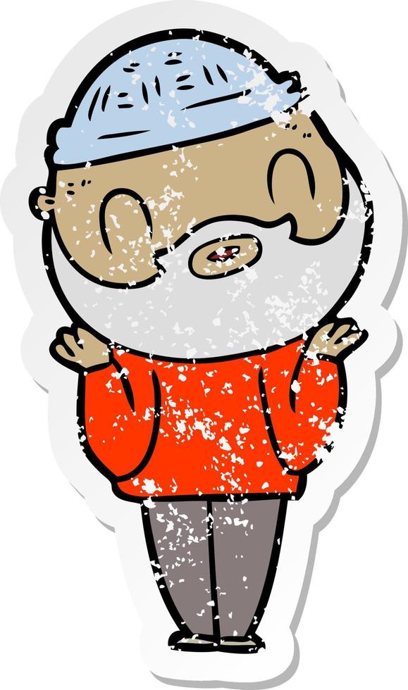 distressed sticker of a cartoon bearded man vector