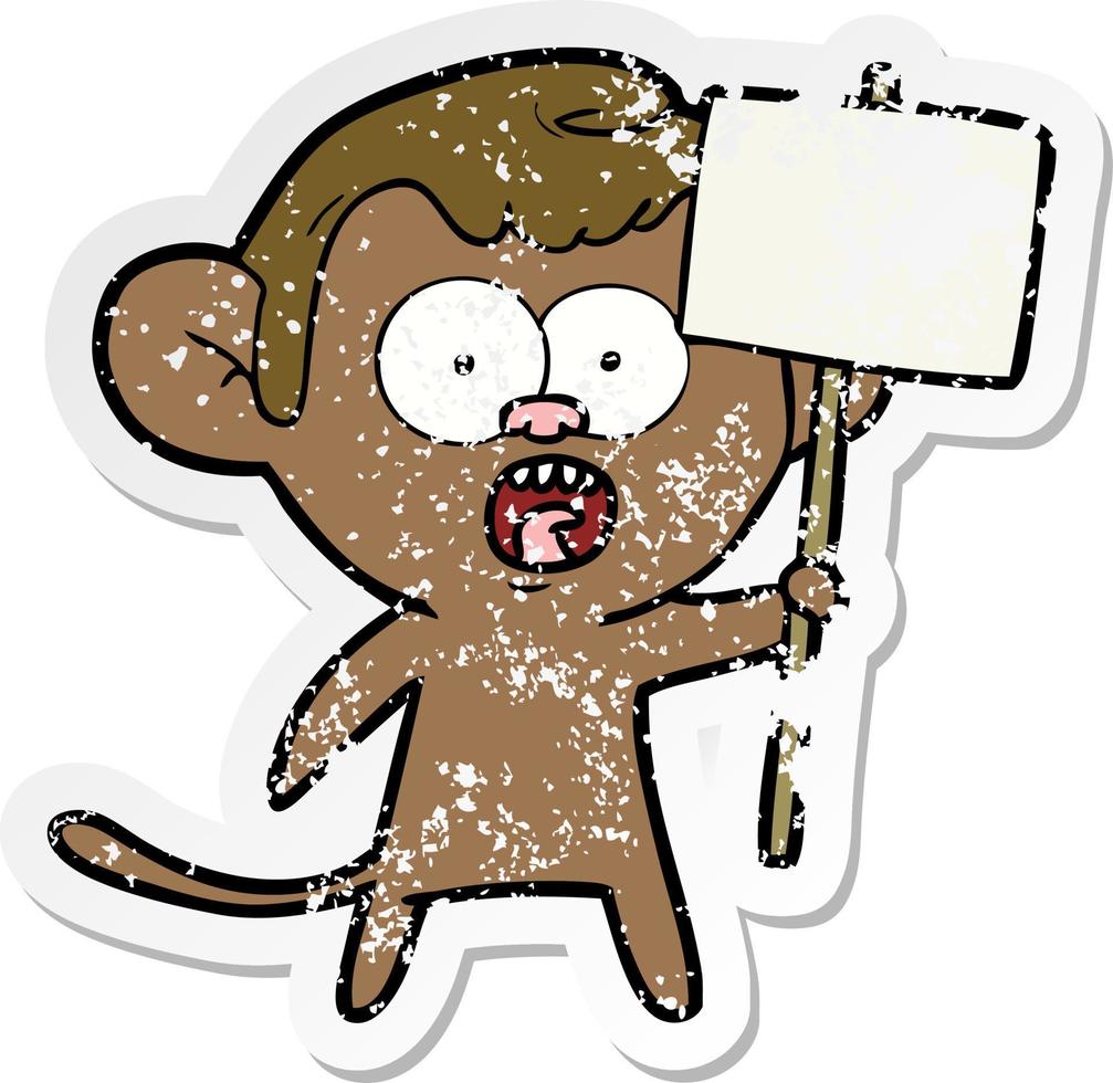 distressed sticker of a cartoon shocked monkey vector