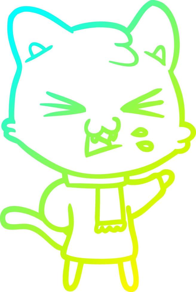 cold gradient line drawing cartoon cat hissing vector