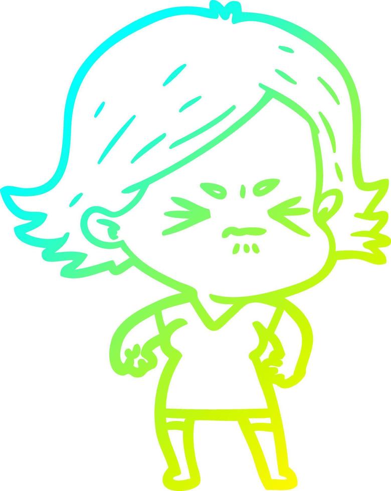 cold gradient line drawing cartoon angry woman vector