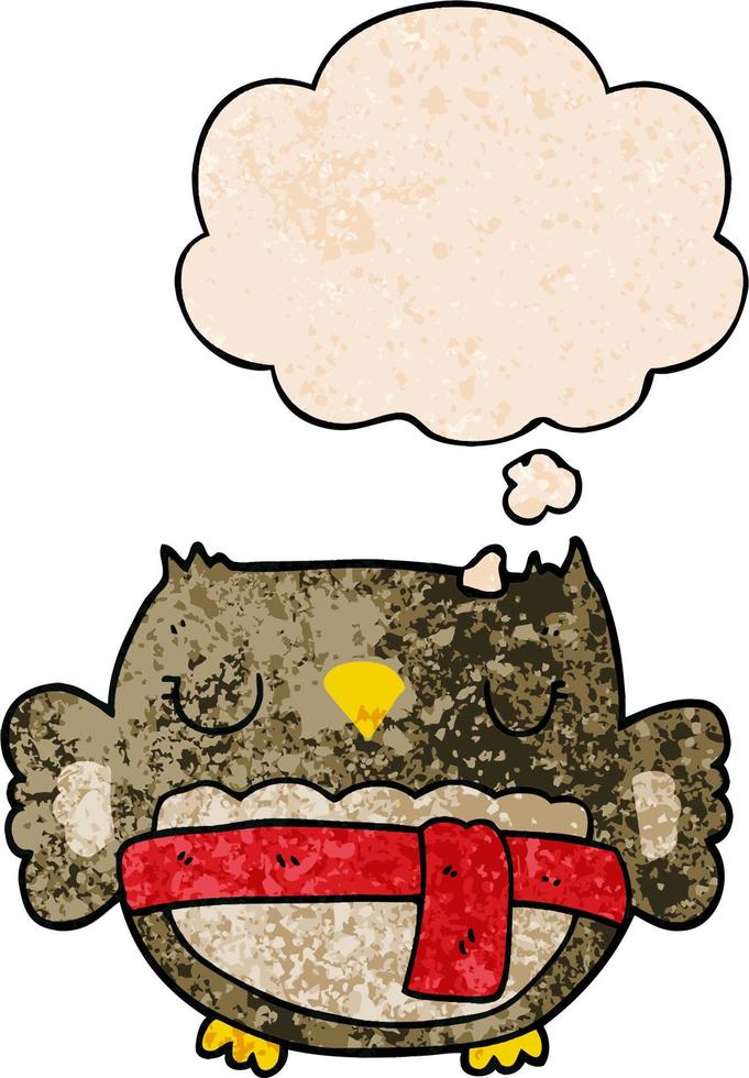 cartoon owl and thought bubble in grunge texture pattern style vector