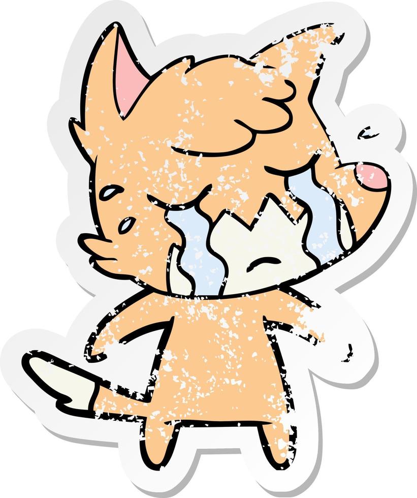 distressed sticker of a crying fox cartoon vector