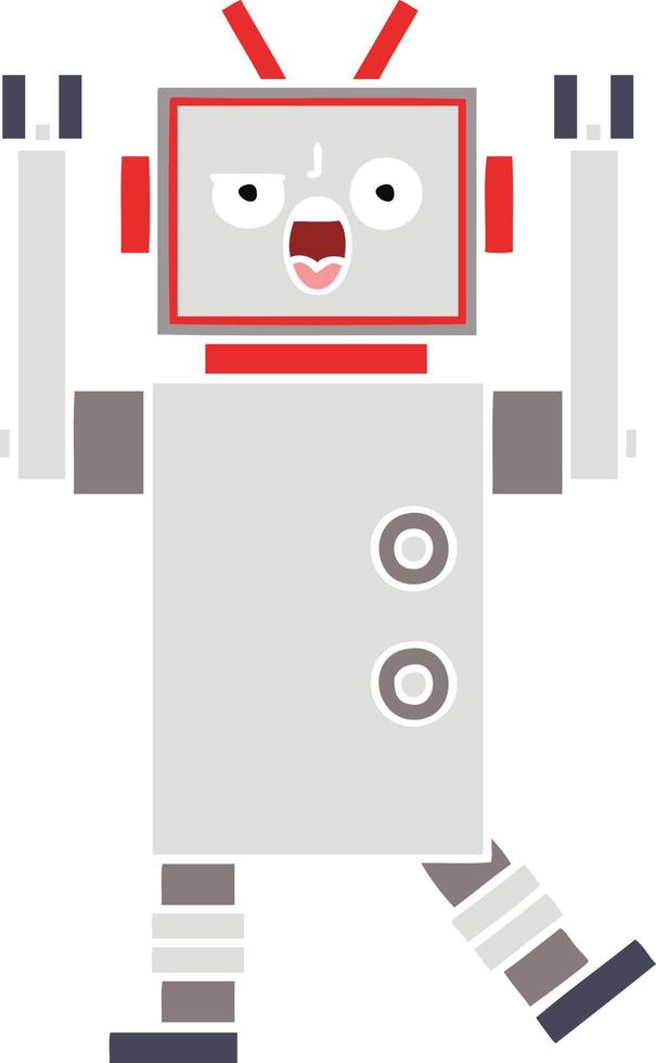 flat color retro cartoon angry robot vector