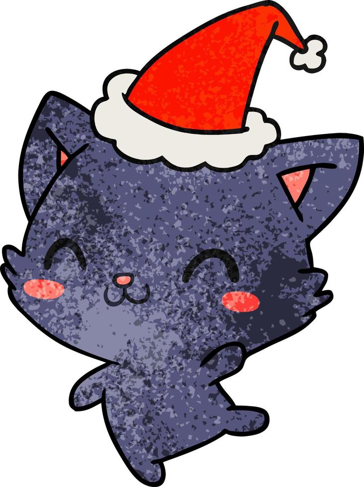 christmas textured cartoon of kawaii cat vector