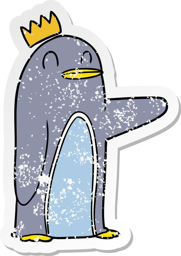 pegatina angustiada de un pingüino emperador de dibujos animados vector