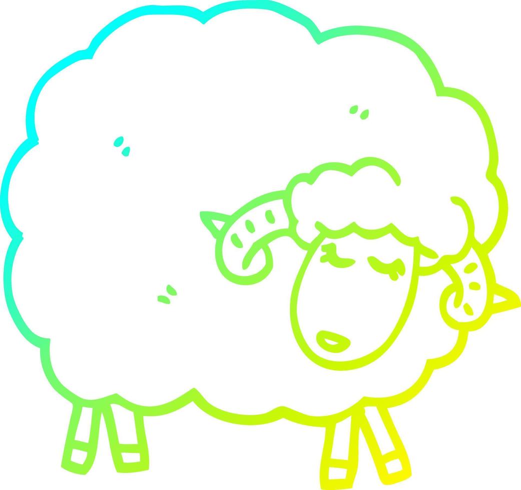 línea de gradiente frío dibujando ovejas de dibujos animados con cuernos vector