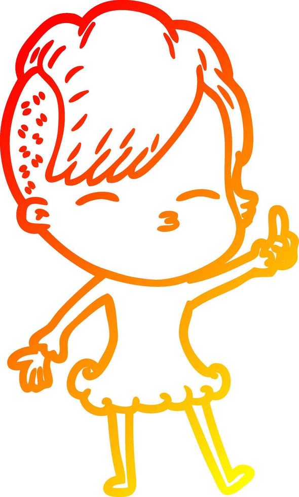 warm gradient line drawing cartoon squinting girl vector