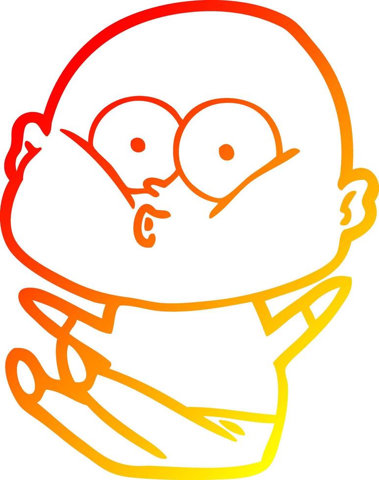warm gradient line drawing cartoon bald man staring vector