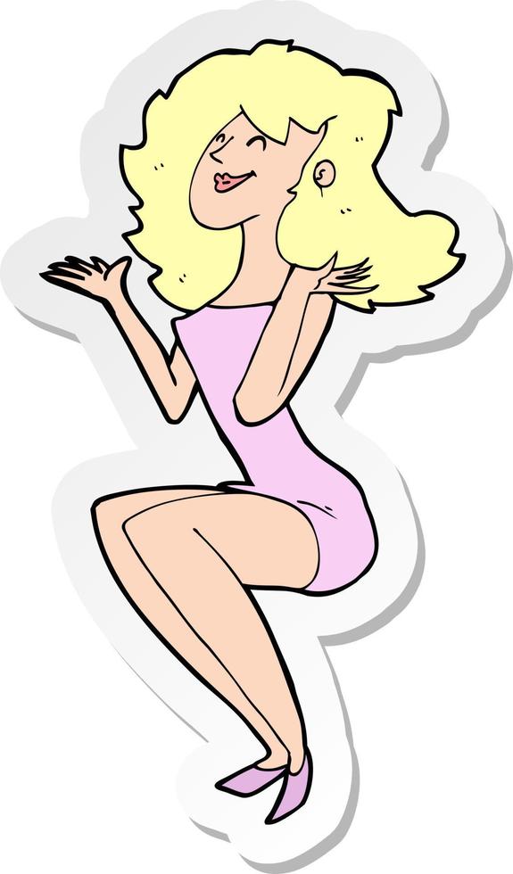 sticker of a cartoon attractive woman sitting vector