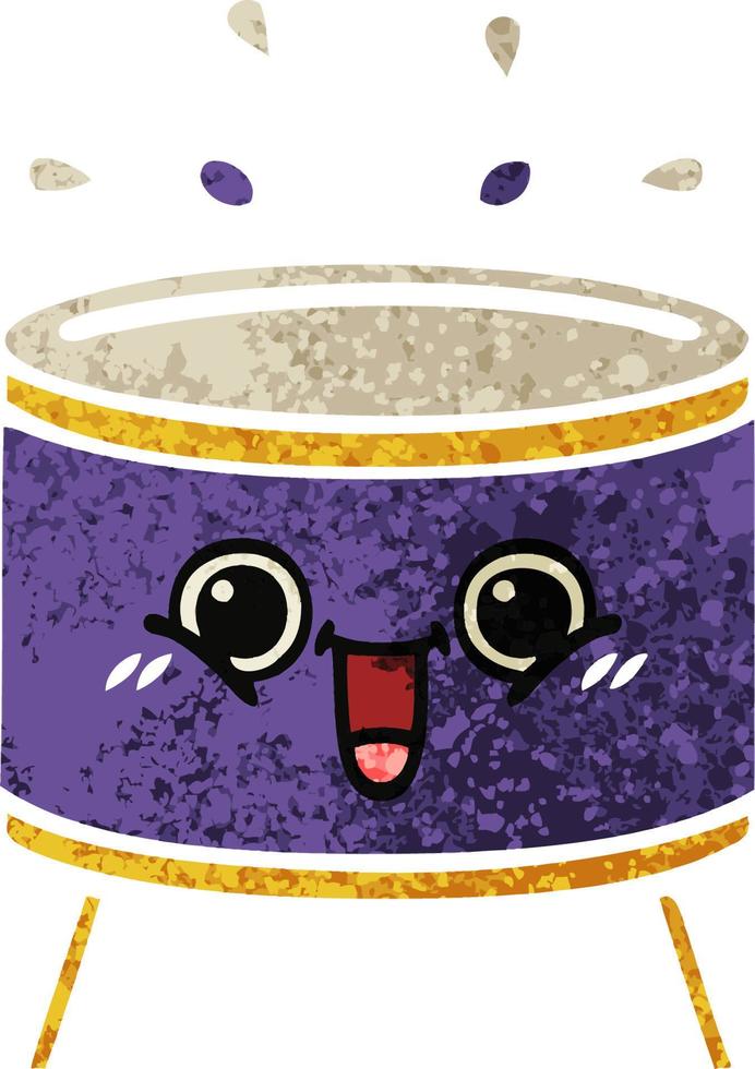 retro illustration style cartoon drum vector