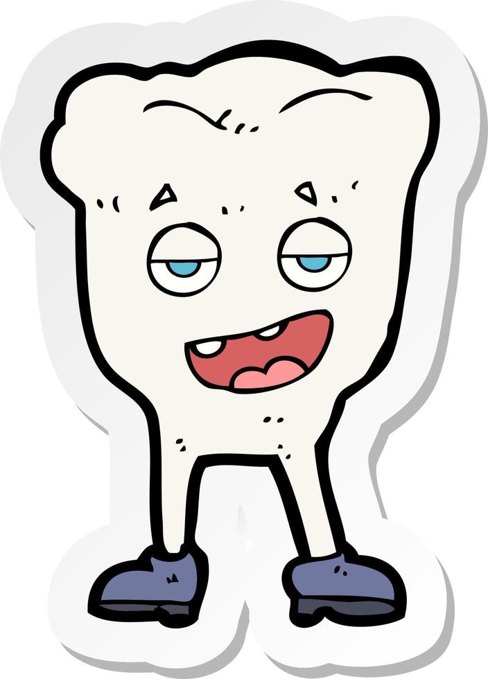 sticker of a cartoon tooth looking smug vector