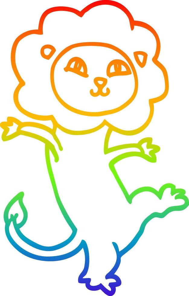 rainbow gradient line drawing cartoon happy lion vector