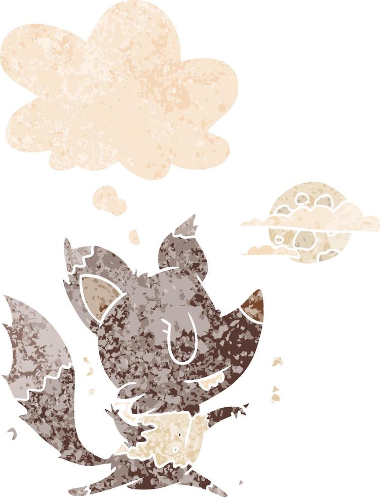 cartoon werewolf changing in moonlight and thought bubble in retro textured style vector