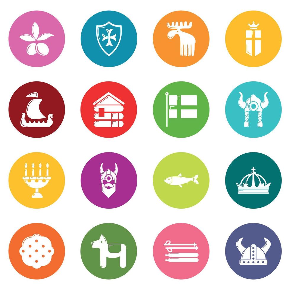 conjunto de iconos de viaje de suecia vector de círculos coloridos