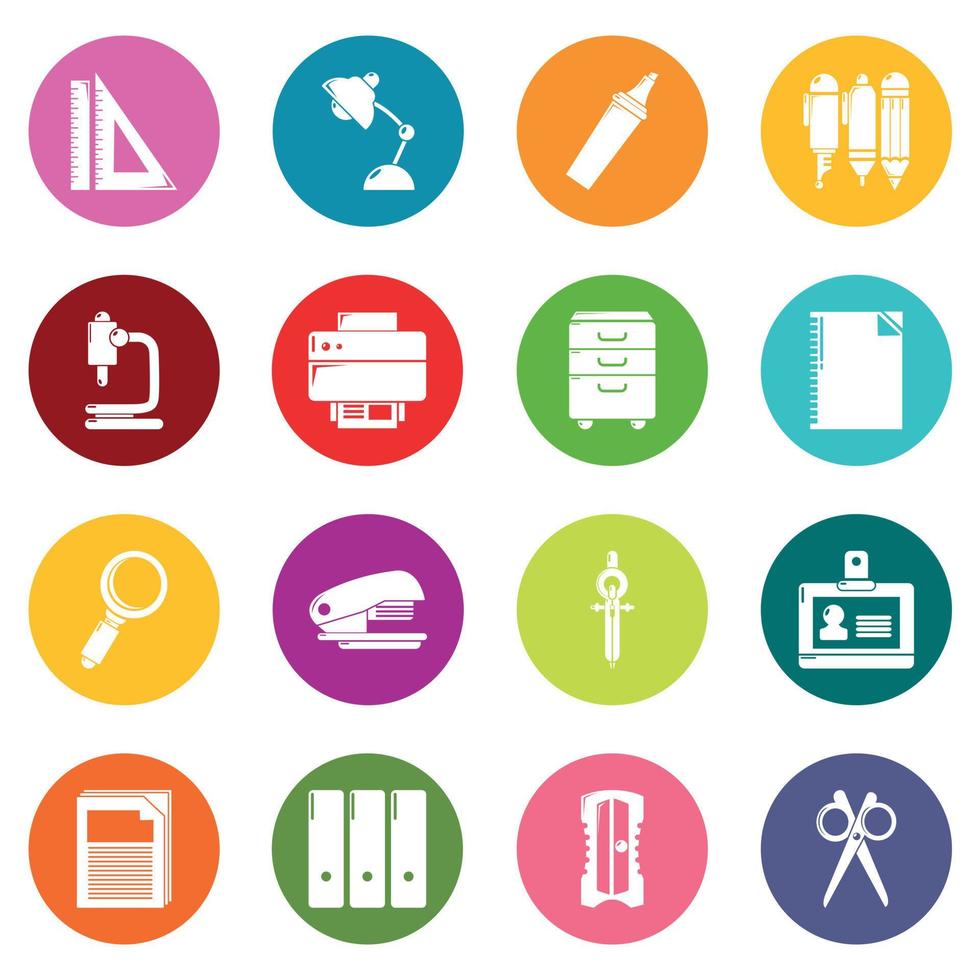 Stationery icons set colorful circles vector