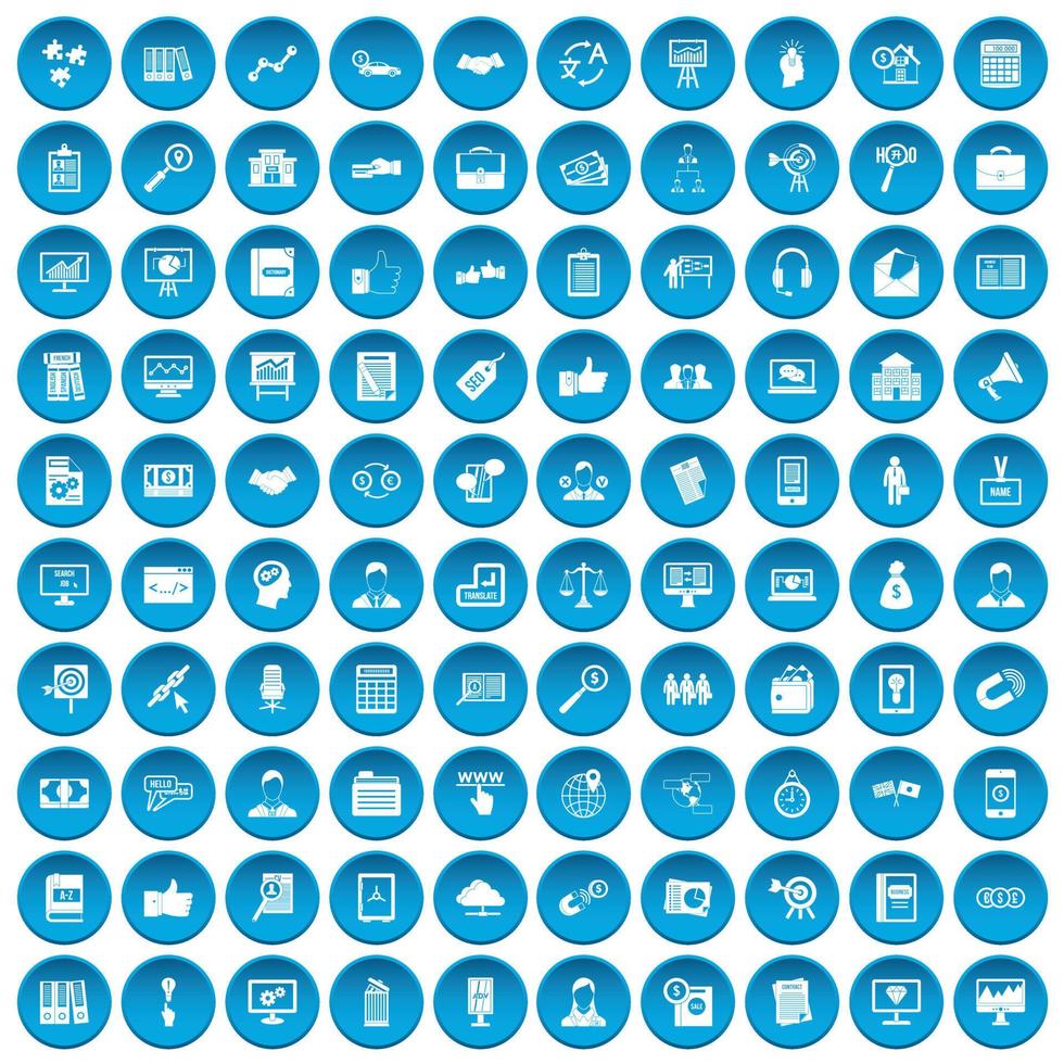 100 business training icons set blue vector