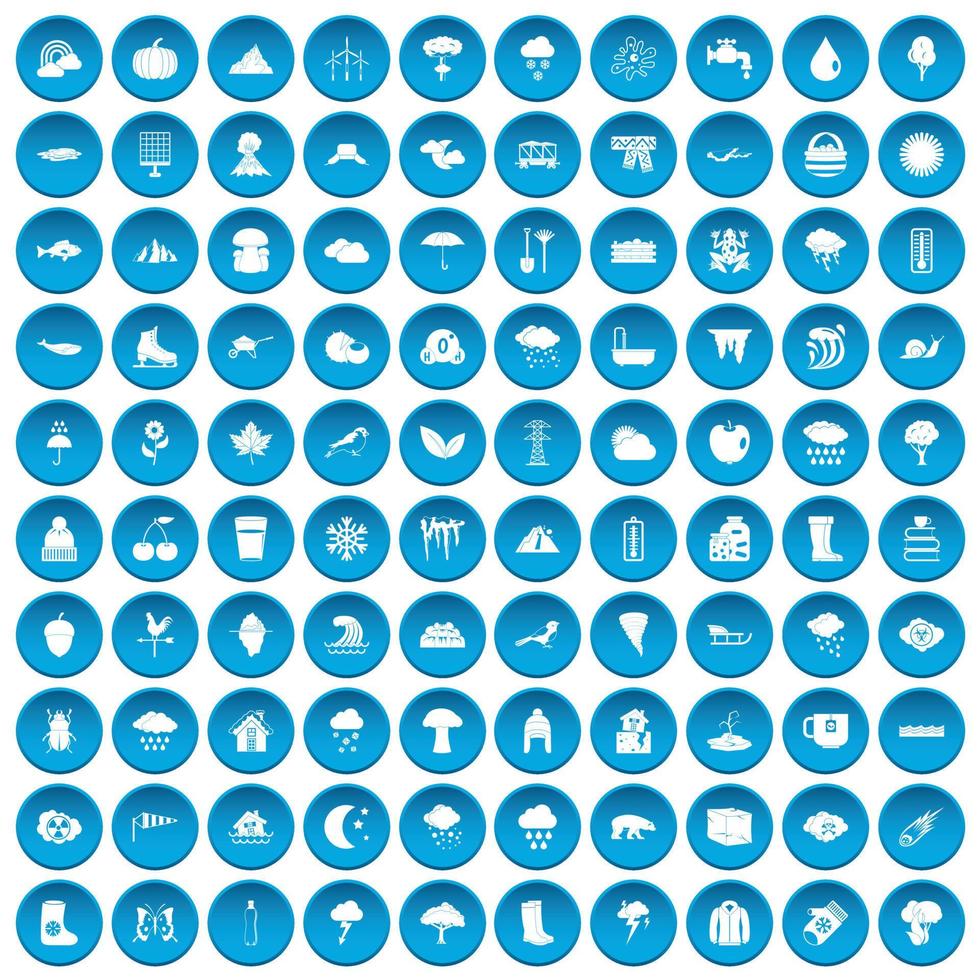 100 clouds icons set blue vector