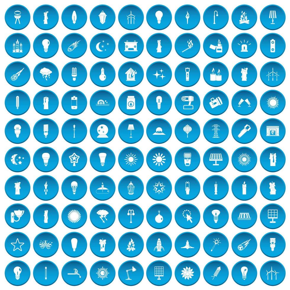 100 light source icons set blue vector