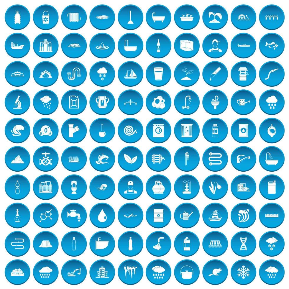 100 iconos de suministro de agua conjunto azul vector