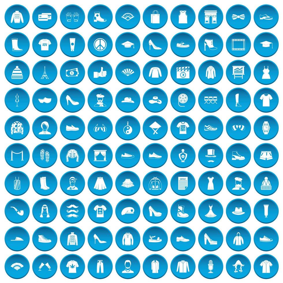 100 fashion icons set blue vector