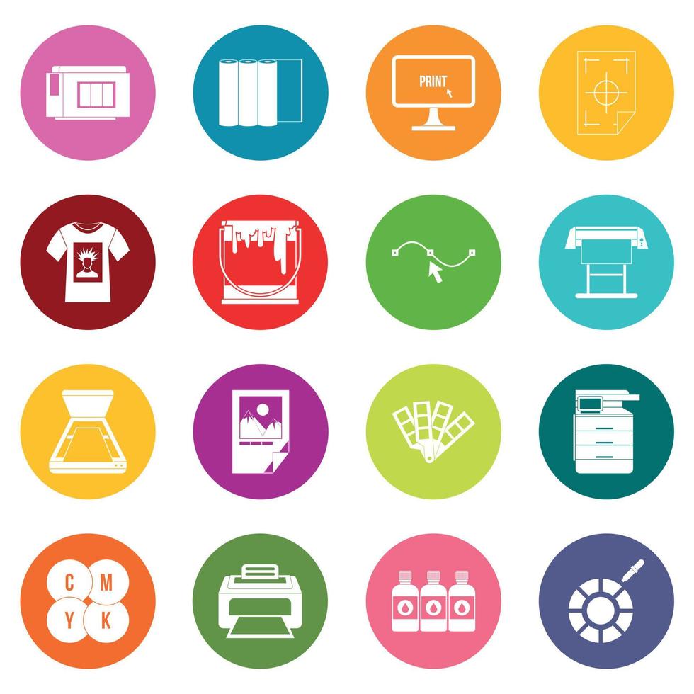 Printing icons many colors set vector