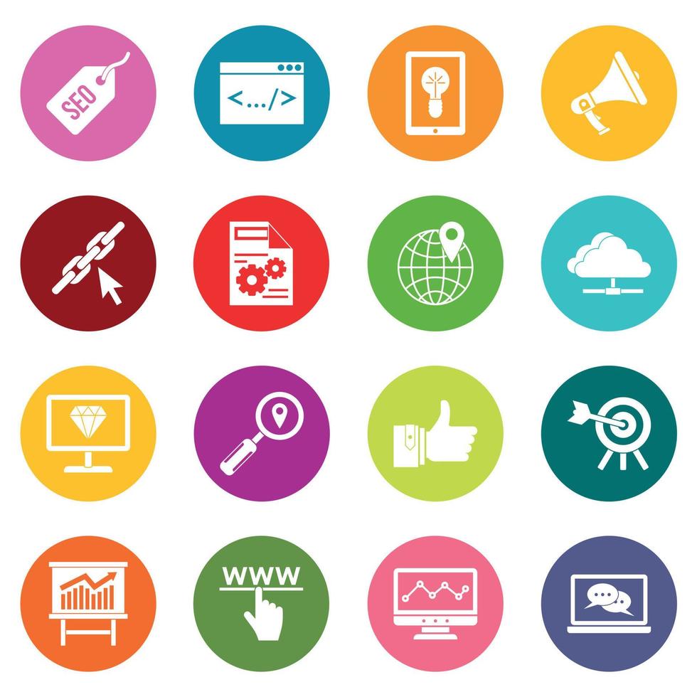 SEO icons many colors set vector