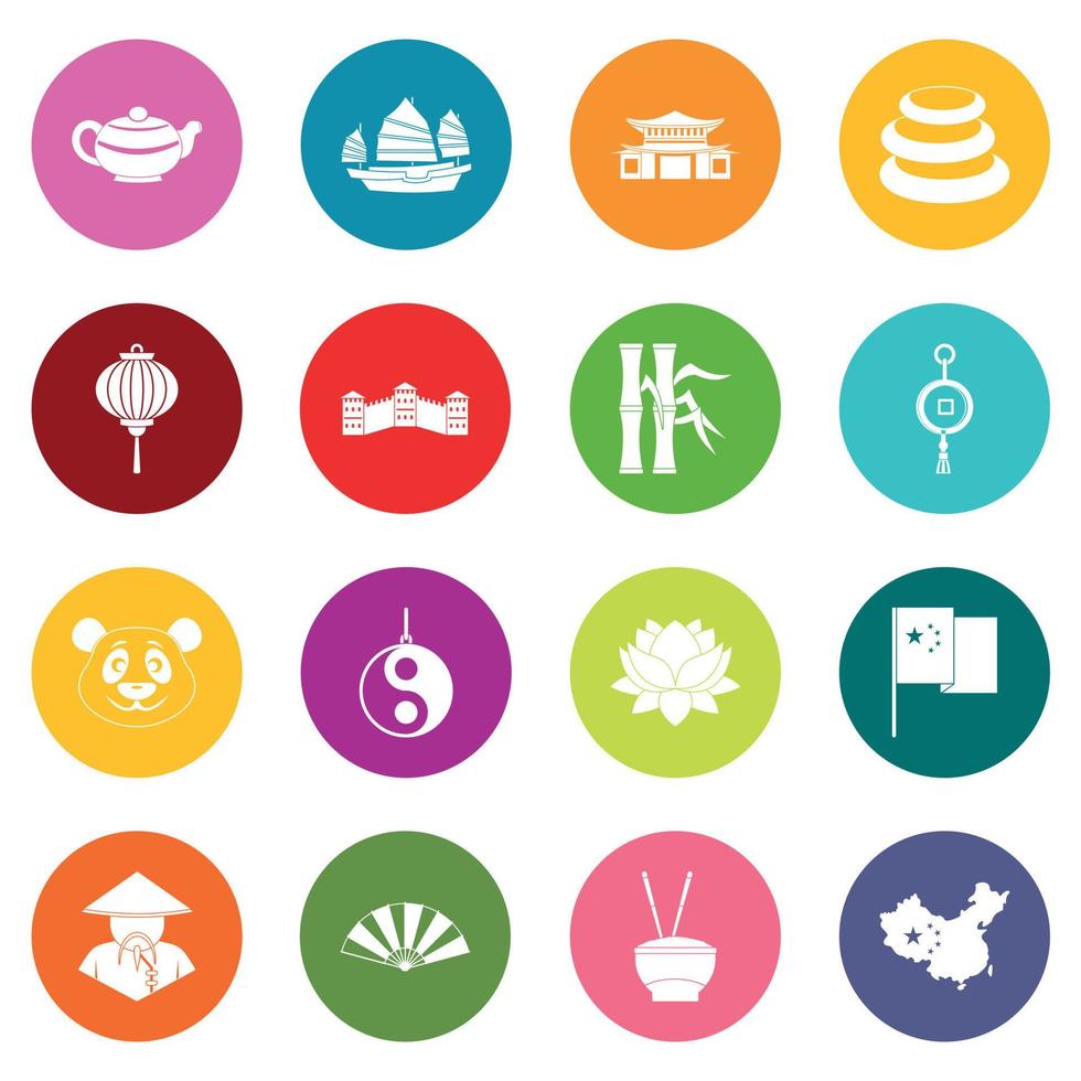 conjunto de iconos de símbolos de viaje de china muchos colores vector
