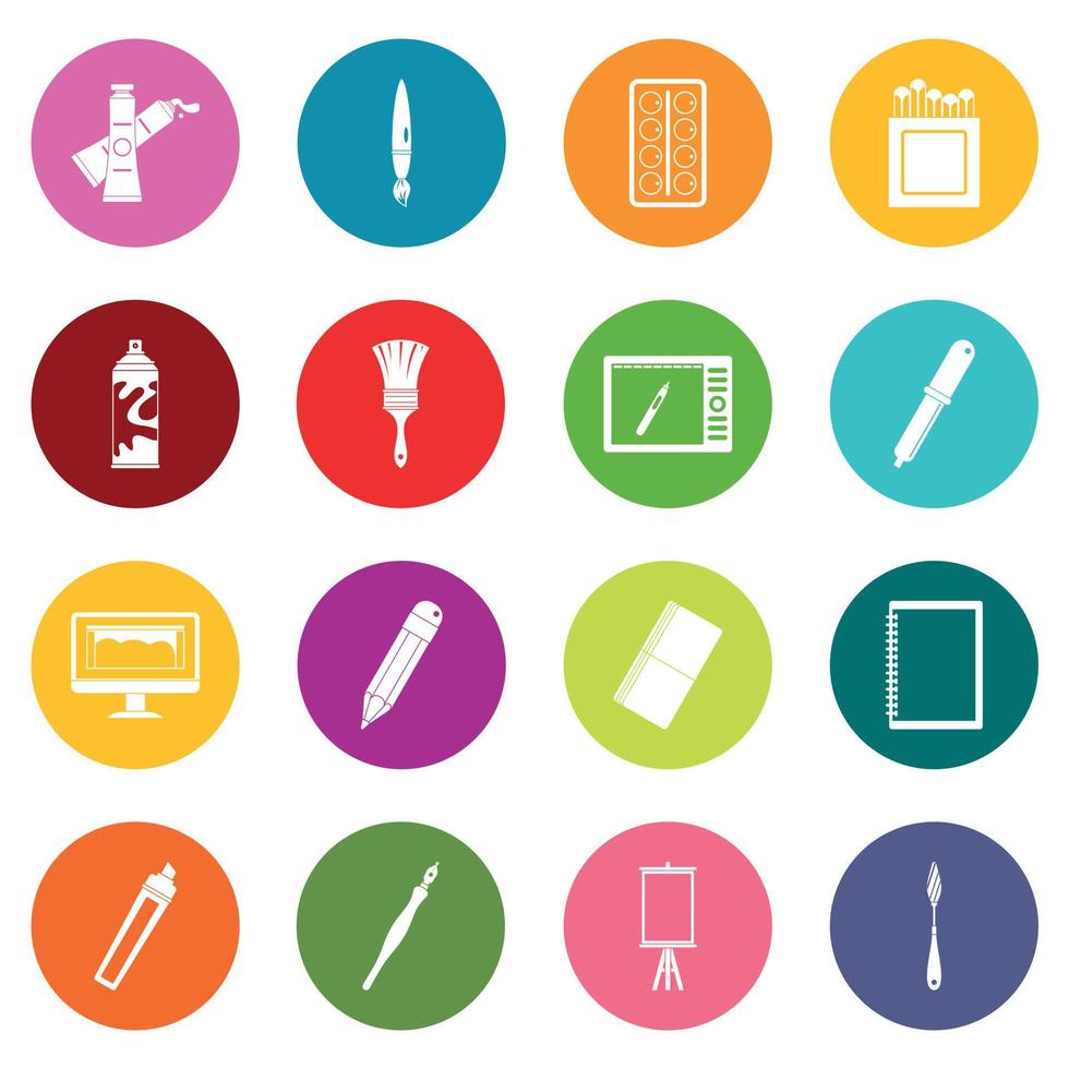 Design and drawing tools icons many colors set vector