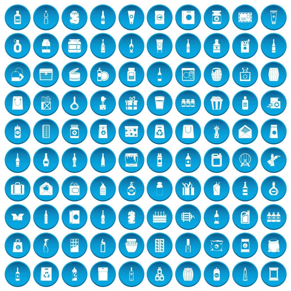 100 iconos de embalaje conjunto azul vector