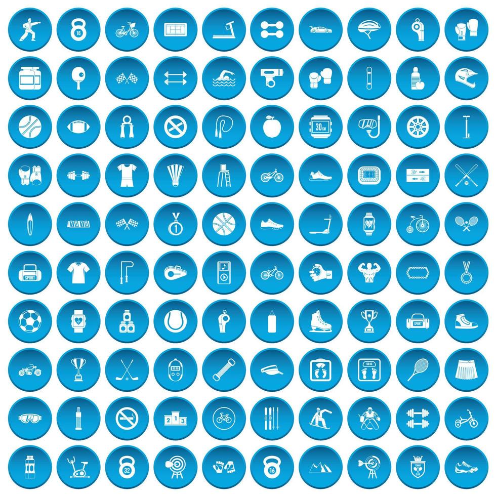 100 iconos de deporte conjunto azul vector