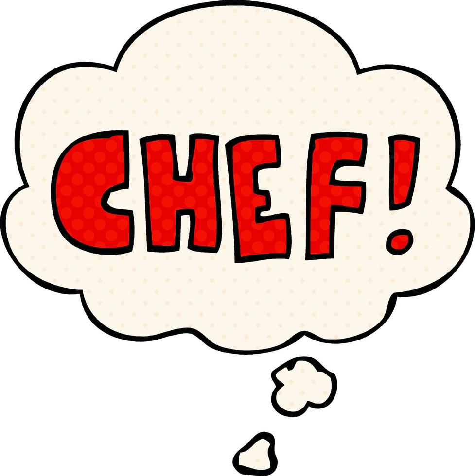 cartoon word chef and thought bubble in comic book style vector