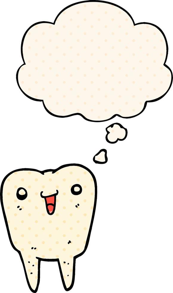 cartoon tooth and thought bubble in comic book style vector