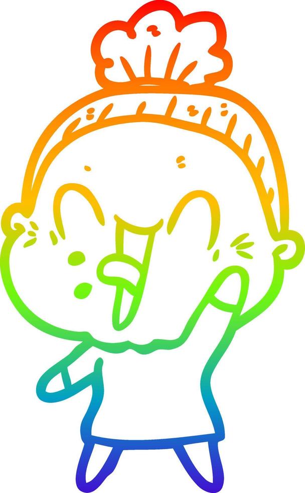 rainbow gradient line drawing cartoon happy old woman vector