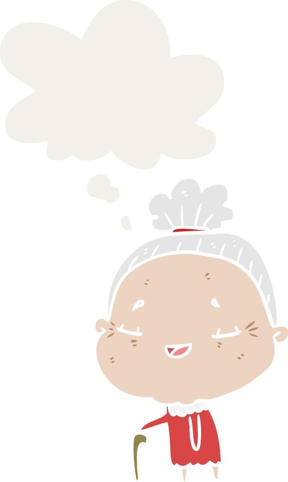 cartoon old lady and thought bubble in retro style vector