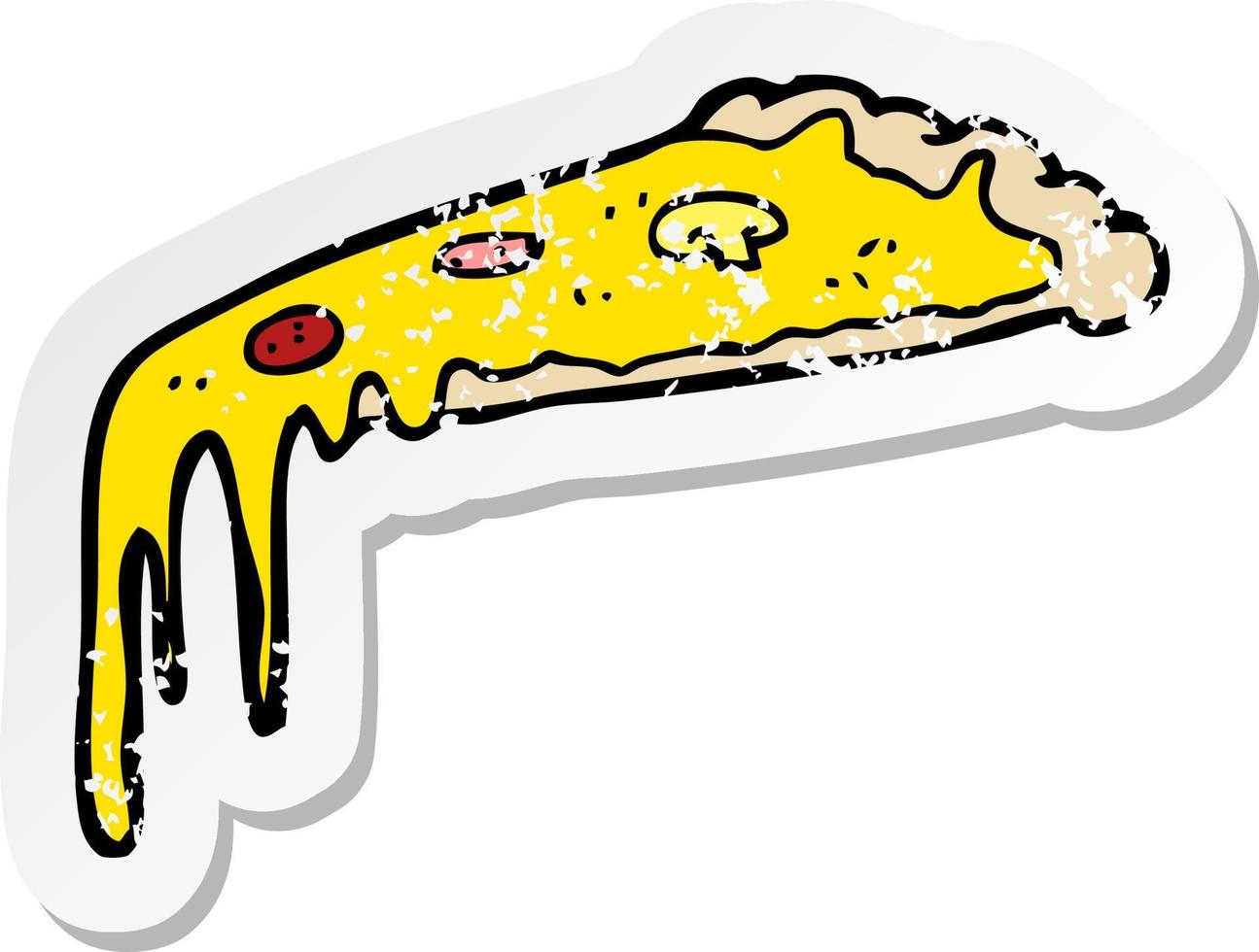retro distressed sticker of a cartoon pizza vector