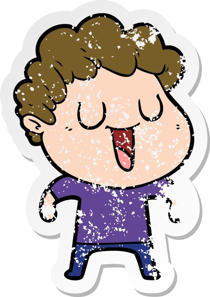 distressed sticker of a laughing cartoon man vector