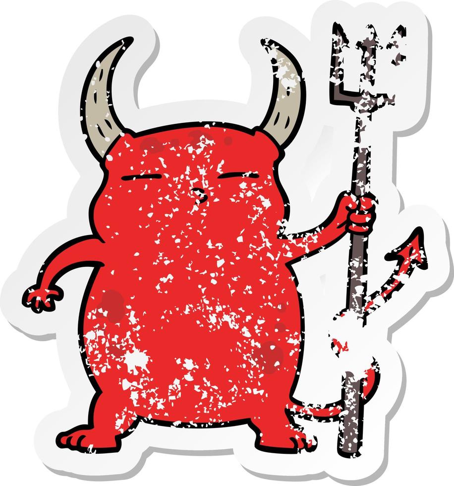 distressed sticker of a cartoon little devil vector