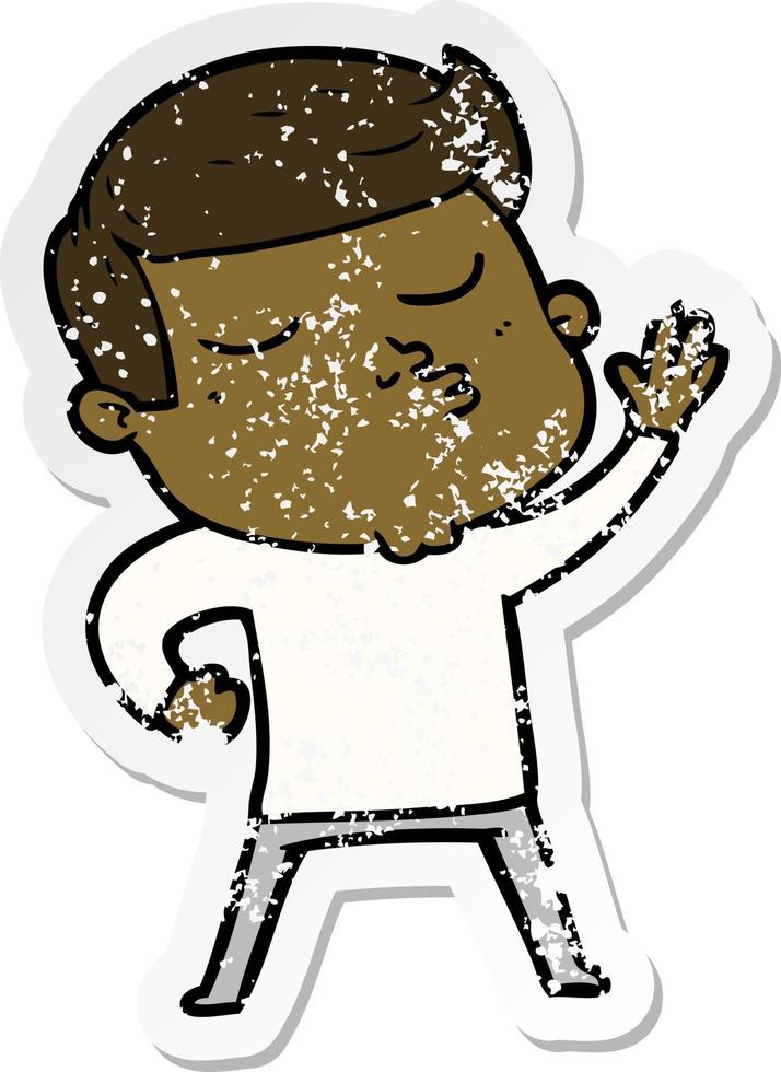 distressed sticker of a cartoon model guy pouting vector