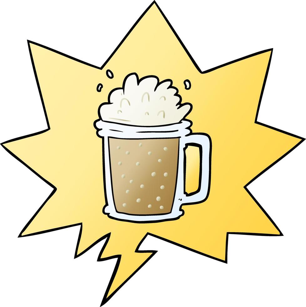 cartoon pint of ale and speech bubble in smooth gradient style vector