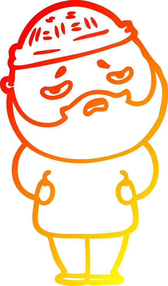 warm gradient line drawing cartoon worried man with beard vector